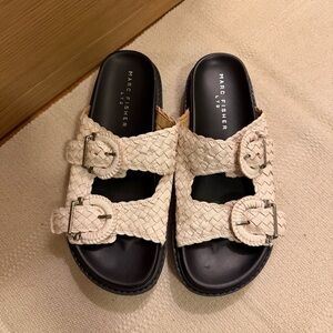 Marc Fisher Cream Woven Buckle Sandals